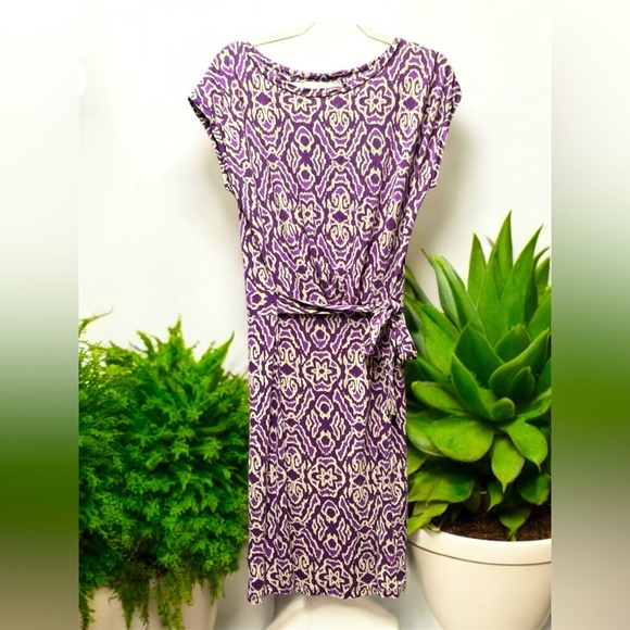 Boden Purple Abstract tie capped sleeved Midi size 8 - Picture 1 of 9